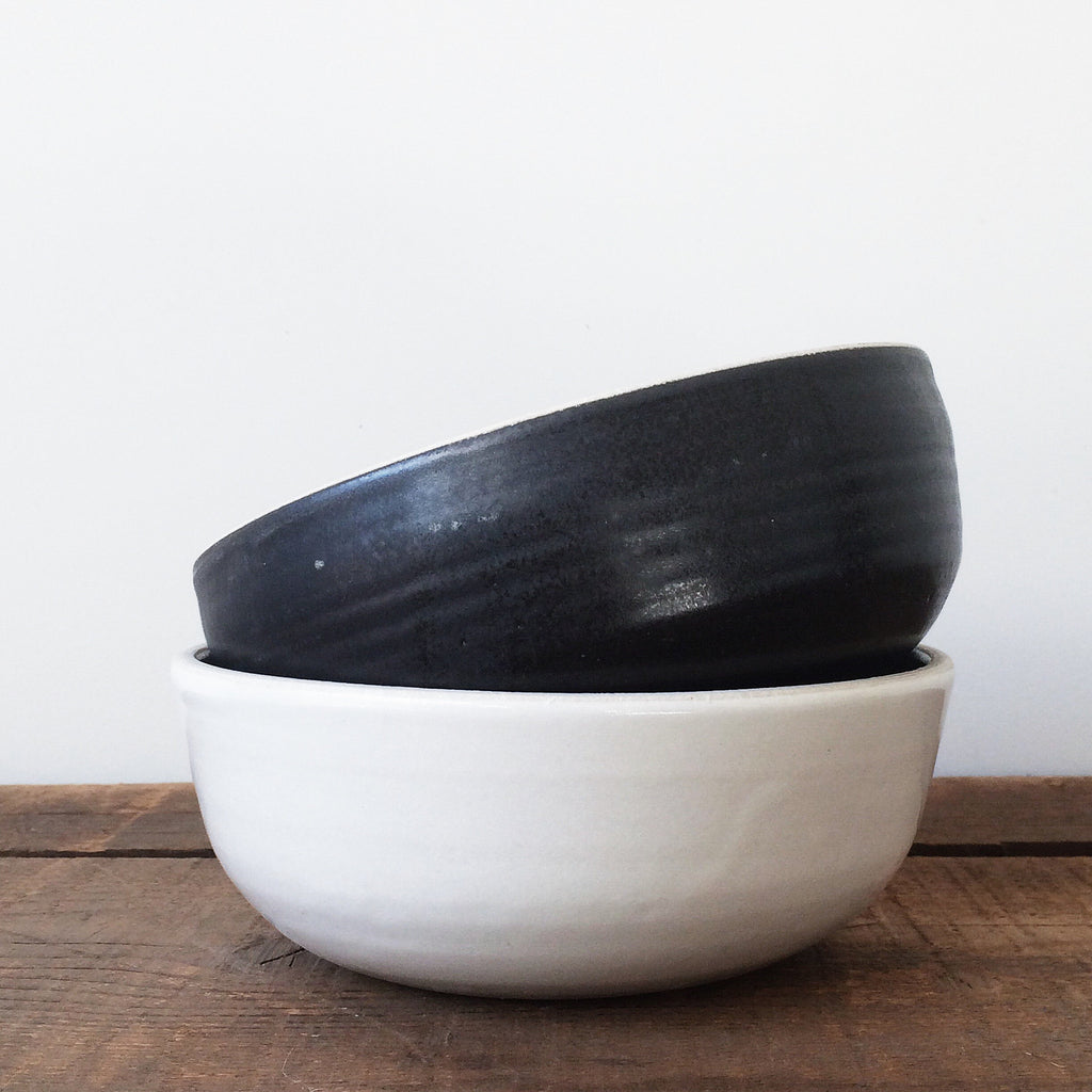 Black and White Stacked Stoneware Soup Bowls