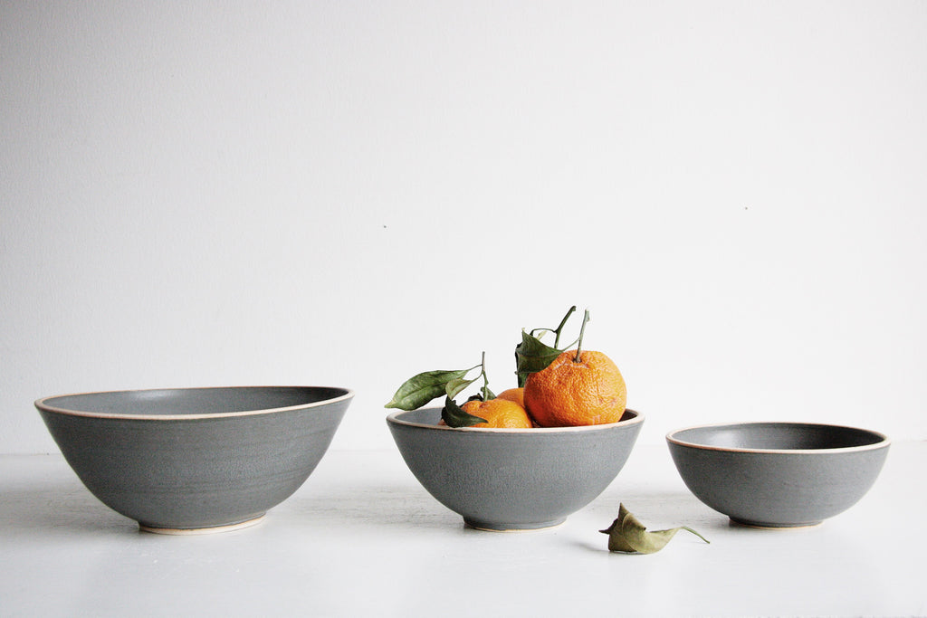Silverlake Nesting Bowl Set in Charcoal Handmade Pottery