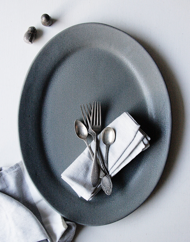 Farmhouse Oval Platter Ceramic Handmade with Silverware