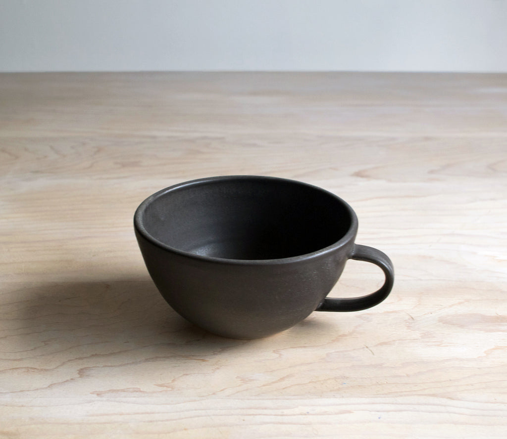 Satin Black Handmade Pottery Latte Cup